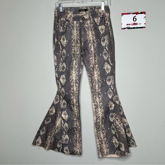 L&B size 6 snake print jeans flare bell bottom denim copper - Picture 1 of 9